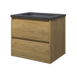 Proline Elegant Badmeubel Met Hardsteen Wastafel Zonder Kraangat En Onderkast Symmetrisch - Ideal Oak - 60x46cm  - Badkamermeubels - Badmeubel Sets