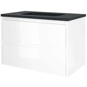Proline Elegant Badmeubel Met Hardsteen Wastafel Zonder Kraangat En Onderkast Symmetrisch - Glans Wit - 80x46cm  - Badkamermeubels - Badmeubel Sets
