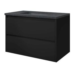 Proline Elegant Badmeubel Met Hardsteen Wastafel Met 1 Kraangat En Onderkast Symmetrisch - Mat Zwart - 80x46cm  - Badkamermeubels - Badmeubel Sets