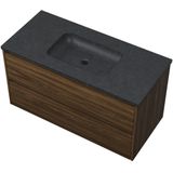 Proline Elegant badmeubel met hardsteen wastafel zonder kraangat en onderkast symmetrisch - Cabana oak - 100x46cm (bxd)