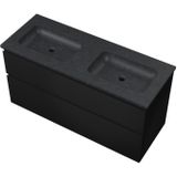 Proline Elegant badmeubel met hardsteen wastafel zonder kraangat en onderkast symmetrisch - Mat zwart - 120x46cm (bxd)