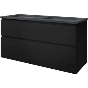 Proline Elegant badmeubel met hardsteen wastafel zonder kraangat en onderkast symmetrisch - Mat zwart - 120x46cm (bxd)