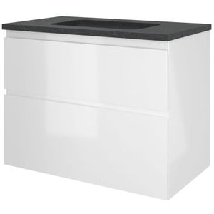 Proline Elegant Badmeubel Met Hardsteen Wastafel Zonder Kraangat En Onderkast A-symmetrisch - Glans Wit - 80x46cm  - Badkamermeubels - Badmeubel Sets