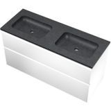 Proline Elegant badmeubel met hardsteen wastafel zonder kraangaten en onderkast a-symmetrisch - Mat wit - 120x46cm (bxd)