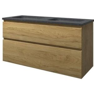 Proline Elegant badmeubel met hardsteen wastafel met 2 kraangaten en onderkast a-symmetrisch - Ideal oak - 120x46cm (bxd)