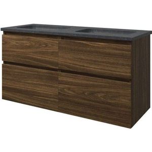 Proline Elegant Badmeubel Met Hardsteen Wastafel Zonder Kraangaten En Onderkast 4 Laden A-symmetrisch - Cabana Oak - 120x46cm  - Badkamermeubels