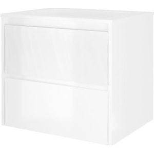 Proline Elegant badmeubel met polystone wastafel met 1 kraangat en onderkast symmetrisch - Glans wit/Glans wit - 60x46cm (bxd)