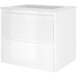 Proline Elegant Badmeubel Met Polystone Wastafel Zonder Kraangat En Onderkast Symmetrisch - Glans Wit/Mat Wit - 60x46cm  - Badkamermeubels - Badmeubel