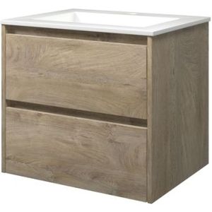 Proline Elegant Badmeubel Met Polystone Wastafel Met 1 Kraangat En Onderkast Symmetrisch - Raw Oak/Glans Wit - 60x46cm  - Badkamermeubels - Badmeubel