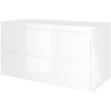 Proline Elegant badmeubel met polystone wastafel zonder kraangat en onderkast symmetrisch - Glans wit/Glans wit - 100x46cm (bxd)