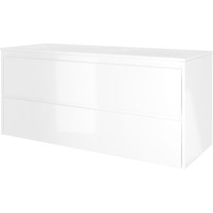 Proline Elegant badmeubel met polystone wastafel zonder kraangaten en onderkast symmetrisch - Glans wit/Glans wit - 120x46cm (bxd)