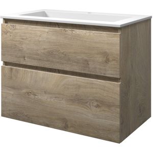 Proline Elegant Badmeubel Met Polystone Wastafel Met 1 Kraangat En Onderkast A-symmetrisch - Raw Oak/Mat Wit - 80x46cm  - Badkamermeubels - Badmeubel
