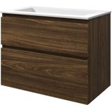 Proline Elegant badkamermeubelset - 80x46x62cm - polystone Elegant wastafel - 0 kraangaten - a symmetrisch - MFC Cabana oak/Mat wit 1816363