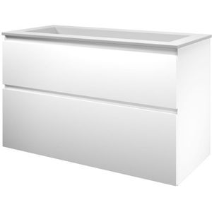 Proline Elegant Badmeubel Met Polystone Wastafel Zonder Kraangat En Onderkast A-symmetrisch - Mat Wit/ Mat Wit - 100x46cm  - Badkamermeubels
