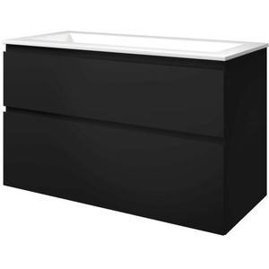 Proline Elegant badmeubel met polystone wastafel zonder kraangat en onderkast a-symmetrisch - Mat zwart/Glans wit - 100x46cm (bxd)