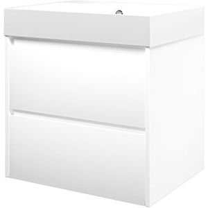 Proline Loft Badmeubel Met Polystone Wastafel Zonder Kraangat En Onderkast Symmetrisch - Mat Wit/Glans Wit - 60x46cm  - Badkamermeubels - Badmeubel