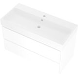 Proline Loft badmeubel met polystone wastafel met 1 kraangat en onderkast symmetrisch - Glans wit/Mat wit - 100x46cm (bxd)
