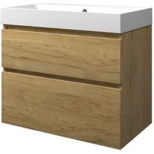 Proline Loft badmeubel met polystone wastafel met 1 kraangat en onderkast a-symmetrisch - Ideal oak/Mat wit - 80x46cm (bxd)