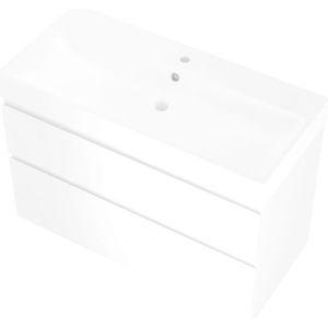 Proline Loft badmeubel met polystone wastafel met 1 kraangat en onderkast a-symmetrisch - Glans wit/Mat wit - 100x46cm (bxd)