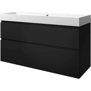 Proline - Polystone Loft Badmeubelset - Mat Zwart - Polystone Wastafel met 2 Kraangaten
