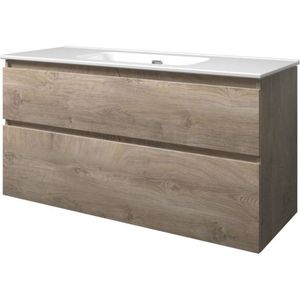 Proline Elegant Badmeubel Met Keramische Wastafel Enkel Zonder Kraangat En Onderkast A-symmetrisch - Raw Oak - 120x46cm  - Badkamermeubels - Badmeubel