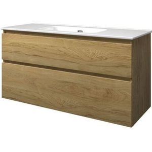 Proline Elegant badkamermeubelset - 120x46x62cm - porselein Elegant 1 1 kraangat - a symmetrisch - MFC Ideal oak/Glans wit 1817382