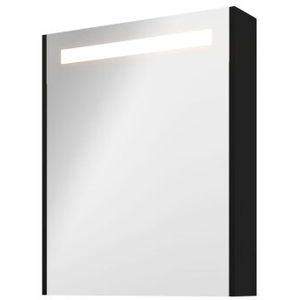 Proline Premium spiegelkast met LED verlichting - met houten deur - Mat zwart - 60x74cm