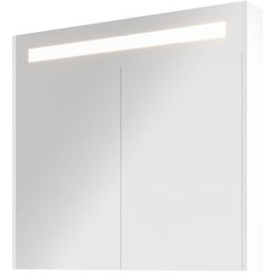 Proline Premium spiegelkast met LED verlichting - met 2 houten deur - Glans wit - 80x74cm