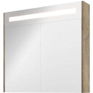 Proline Premium spiegelkast met LED verlichting - met 2 houten deur - Raw oak - 80x74cm