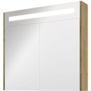Proline Premium spiegelkast met LED verlichting - met 2 houten deur - Ideal oak - 80x74cm