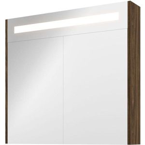 Proline Premium spiegelkast met LED verlichting - met 2 houten deur - Cabana oak - 80x74cm