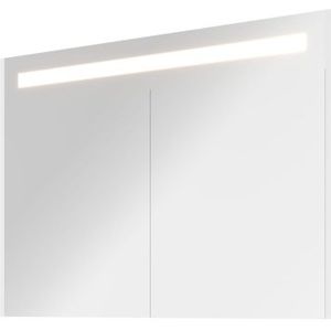Proline Premium spiegelkast met LED verlichting - met 2 houten deur - Glans wit - 100x74cm