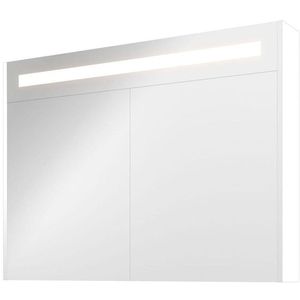 Proline Premium spiegelkast met LED verlichting - met 2 houten deur - Mat wit - 100x74cm