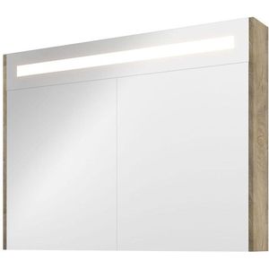 Proline Premium spiegelkast met LED verlichting - met 2 houten deur - Raw oak - 100x74cm