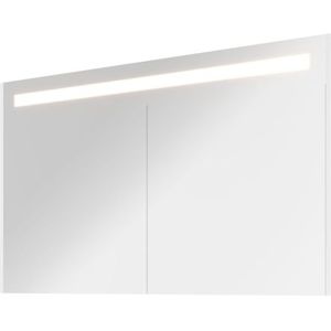 Proline Premium spiegelkast met LED verlichting - met 2 houten deur - Glans wit - 120x74cm