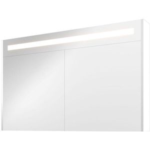 Proline Premium spiegelkast met LED verlichting - met 2 houten deur - Mat wit - 120x74cm