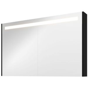 Proline Premium spiegelkast met LED verlichting - met 2 houten deur - Mat zwart - 120x74cm
