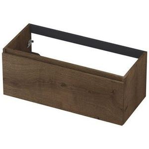 INK Fineer Wastafelonderkast - 100x45x40cm - 1 lade - greeploos - houten keerlijst - MDF Fineer Chocolate 1221243