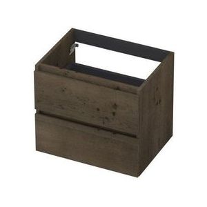 INK Fineer Wastafelonderkast - 60x45x52cm - 2 lades - greeploos - houten keerlijst - MDF Fineer Charcoal 1221404