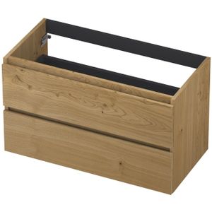 INK Fineer Wastafelonderkast - 90x45x52cm - 2 lades - greeploos - houten keerlijst - MDF Fineer Natur 1221430