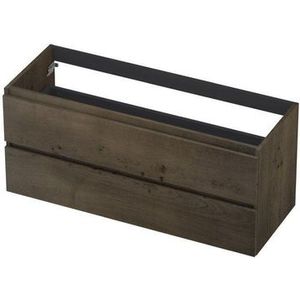 INK Fineer Wastafelonderkast - 120x45x52cm - 2 lades - greeploos - houten keerlijst - MDF Fineer Charcoal 1221454