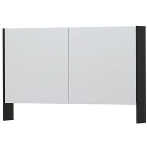 INK SPK3 Spiegelkast - 120x14x74cm - 2 deuren - dubbelzijdige Spiegel - open planchet - schakelaar en stopcontact - MDF lak zwart mat
