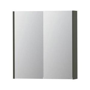 INK SPK2 Spiegelkast - 70x14x74cm - 2 deuren - dubbelzijdige Spiegel - schakelaar en stopcontact - MDF lak Mat beton groen 1105175