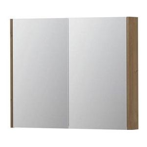 INK SPK2 Spiegelkast - 90x14x74cm - 2 deuren - dubbelzijdige Spiegel - schakelaar en stopcontact - MDF Fineer Ash grey 1105272