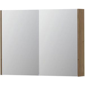 INK SPK2 Spiegelkast - 100x14x74cm - 2 deuren - dubbelzijdige Spiegel - schakelaar en stopcontact - MDF Fineer Ash grey 1105322