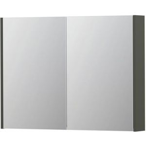 INK SPK2 Spiegelkast - 100x14x74cm - 2 deuren - dubbelzijdige Spiegel - schakelaar en stopcontact - MDF lak Mat beton groen 1105325