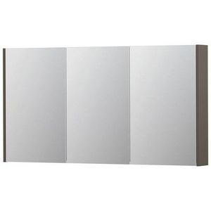 INK SPK2 Spiegelkast - 140x14x74cm - 3 deuren - dubbelzijdige Spiegel - schakelaar en stopcontact - MDF lak taupe mat 1105454