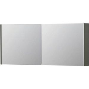 INK SPK1 Spiegelkast - 140x14x60cm - 2 deuren - dubbelzijdige Spiegel - schakelaar en stopcontact - MDF lak Mat beton groen 1110775