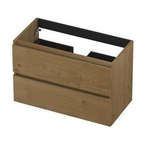 INK Fineer Wastafelonderkast - 80x40x52cm - 2 lades - greeploos - houten keerlijst - MDF Fineer Natur 1221710