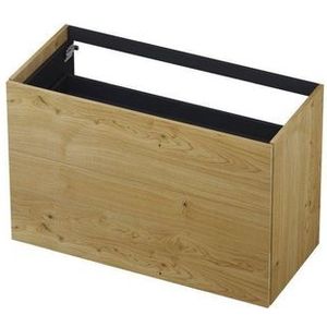 INK wastafelonderkast 2 laden greeploos push to open fineer eiken 100x45x65cm, natur